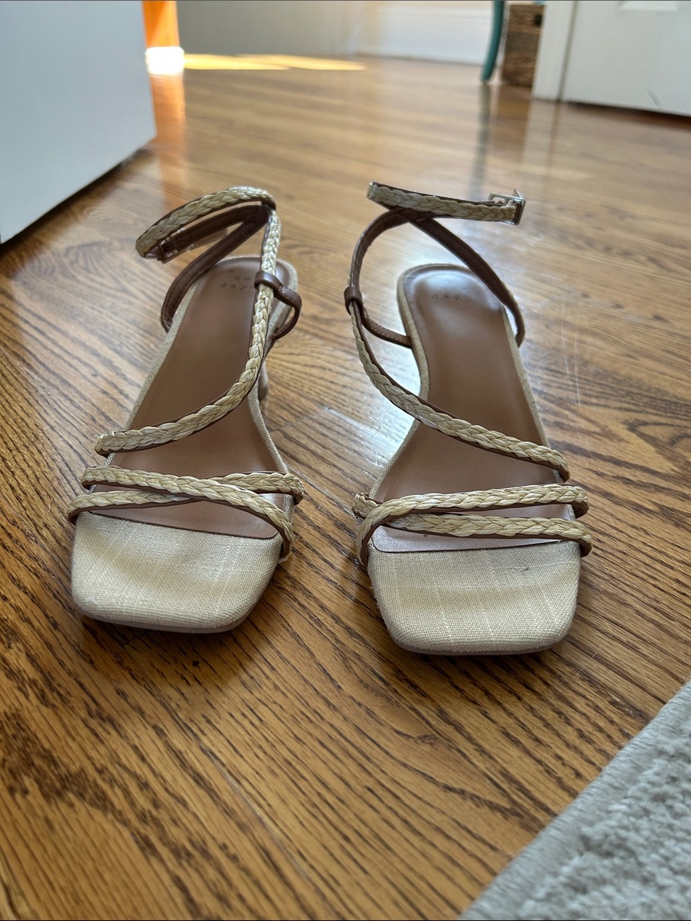 a new day Braided Strappy Beige Ankle-Strap Heels